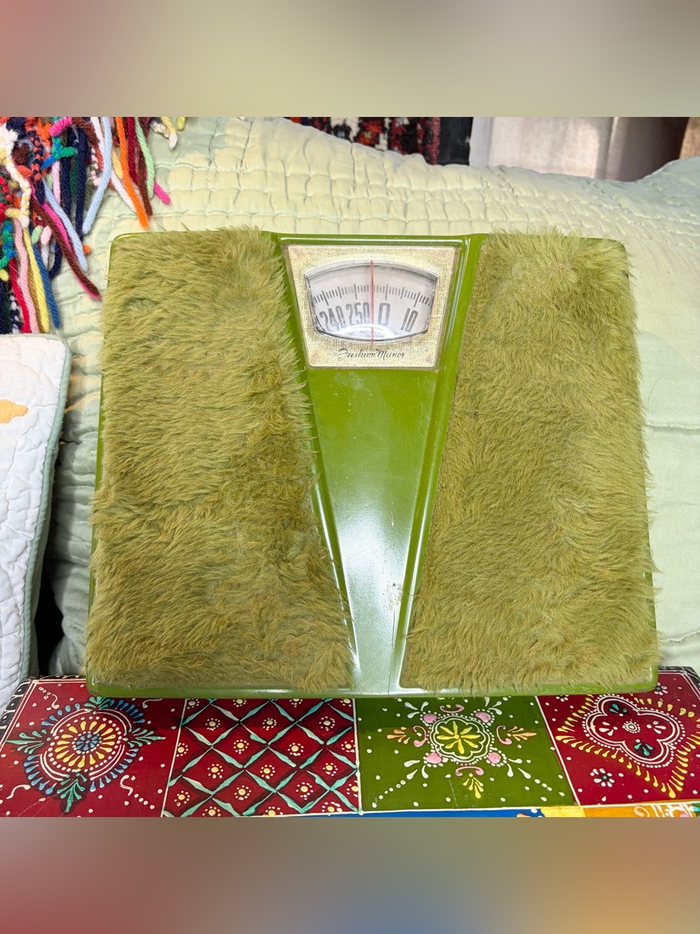 70s Green Shag Bathroom Scale